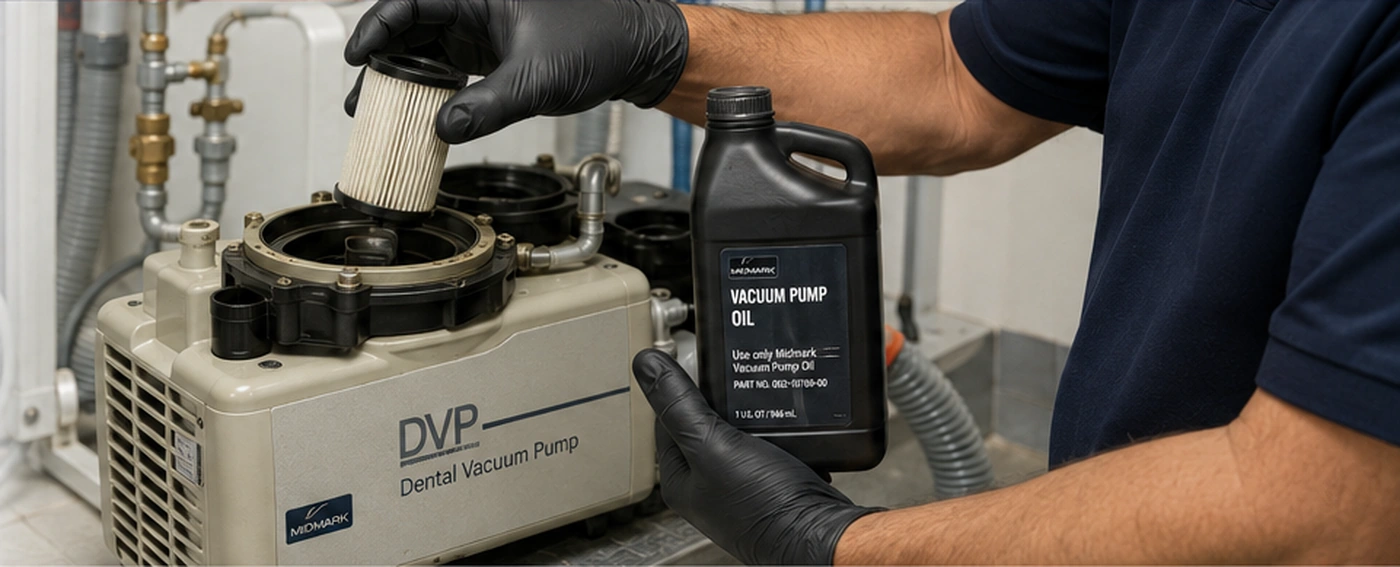 Dental vacuum pump filter and oil preventive maintenance
